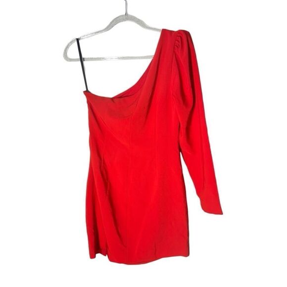 Michael Costello x REVOLVE Fabian Mini Dress in Red One Shoulder Minimalist L - Picture 5 of 14